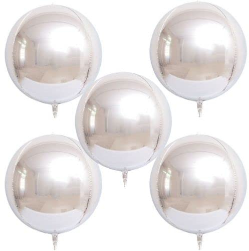 Palloncini giganti giganti 4D rotondi in lamina di alluminio a grande specchio metallico Orbz Mylar sfere, per ragazze, ragazzi, baby shower, decorazione (55.9 cm) (5 pezzi argento)