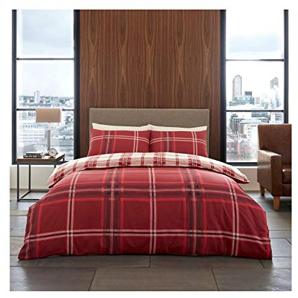 Parure de lit réversible en Polycoton avec Housse de Couette à Carreaux Bardsley Rouge King Size King (230 x 220cm)