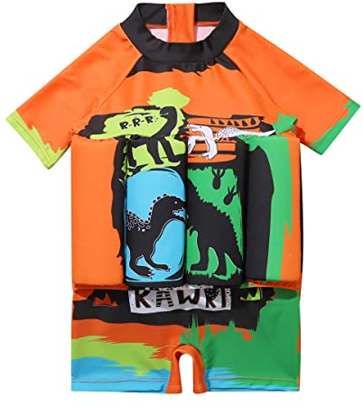 B�b� Gar�on Tout-Petit Flotteur Maillot de Bain Une pi�ce Flottant Manche Courte Flottabilit� r�glable Maillots V�Tements de Plage d'�t� Rashguards Orange 2-3 Ans