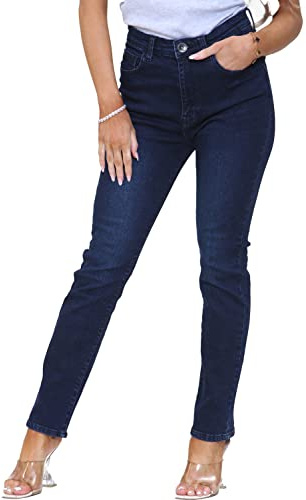 BRAND KRUZE Womens Jeans High Waisted Straight Leg Slim Fit Denim Pants KZL106 Jeans Dark Blue 12