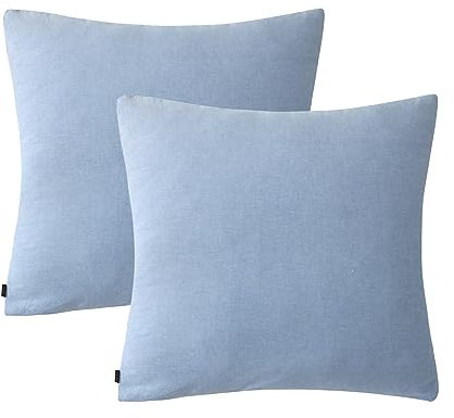 SOULFUL Kissenbezug 80x80 Baumwolle Haiya Blue, Kissenbezüge 2 Teilig mit Reißverschluss, Ähnliche Textur wie Stone Washed Leinen, ÖkoTex Zertifiziert, Weich und Bequem