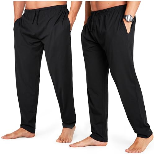 CityComfort Mens Pyjama Bottoms - Jersey Lounge Pants with Pockets, Pack of 2 (2XL, Black/Black, Drawstring Waist)