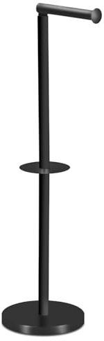 TIENDA EURASIA – Portarrollos de Papel higiénico de Pie, 15x60x15 cm, Aspecto Acero Inoxidable, Plegable, Color Negro Mate, Soporte para Papel Higiénico