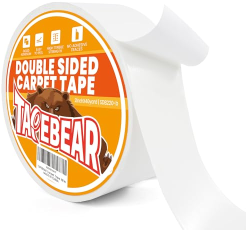 TAPEBEAR Heavy-Duty Double Side Carpet Tape, 50mm x 36m Removable Carpet Tape for Area Rugs, Multipurpose Gripper Non Slip Tape for Wood Floor and Outdoor Rugs, Residue-Free, 2inch X 40yard, White