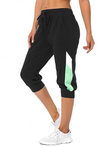 Marvmys Sportbyxor dam sommar dam bomull 3/4 shorts casual yoga fitness löst sittande vandring löparshorts S-XXL, Svart-e (medium), 3XL