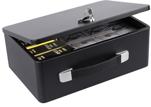 IUZIT Fireproof Document Box with Key Lock, Fire Resistant Safe Storge Box Security Chest for Valuables, Documents, Passport, Cash, Pistols, Exterior Size 12.7 x 8.7 x 4.6 Inch