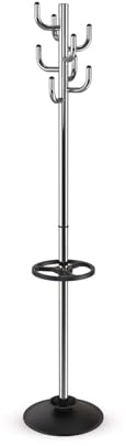 MAUL Garderobe MAULpolaris 36,5x36,5x177cm | Garderobenständer mit Regenschirmhalter und 8 Haken | Flurgarderobe für Büro, Empfangsbereich | Stabiler Kleiderständer aus Stahl (Chrome)