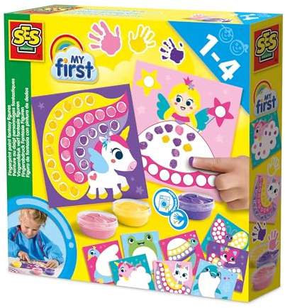 Ses Creative Mon Premier - Peinture aux Doigts Figures Fantaisie | Activité créative bébé | 10 Cartes | Lavable | pour Les Enfants | à partir de 1 an Plusieurs Couleurs | 10 Cartes