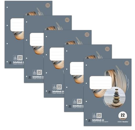 Schaufen Style skolblock LIN 22–5 block vardera, 50 ark, DIN A4, 70 g/m², rutig (5 mm), 4-faldig perforering