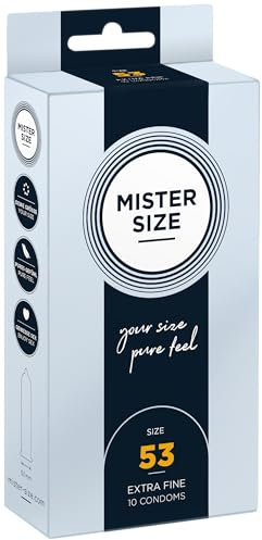 MISTER SIZE Kondome – Extra Dünn & Hauchzart – Gefühlsecht & Extra Feucht – Perfekte Passform – Aus Naturkautschuk-Latex für Natürliches Gefühl & Höchste Sicherheit (10er Pack, 53mm)