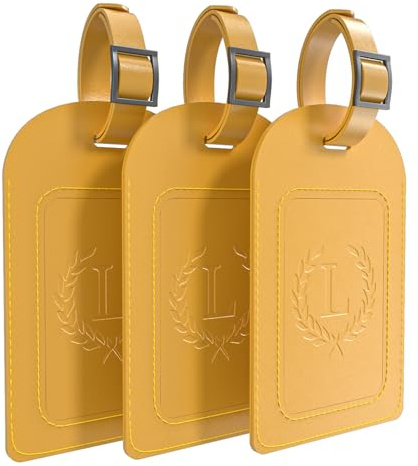 FESAS Confezione da 3 etichette per bagagli per valigie, 26 lettere iniziali, etichette per identificazione bagagli da viaggio, completamente pieghevoli (giallo), L