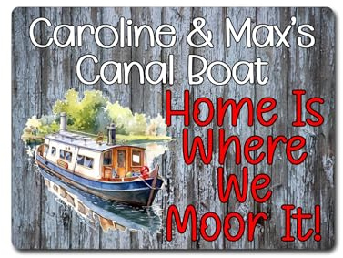 Personalised Canal Boat Metal Sign Gift – Home Is Where We Moor It - Family Fun Holiday Boating Camping Novelty Aluminium Present