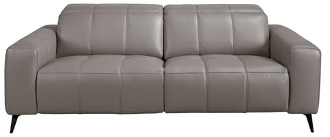 ANGEL CERDÁ – Divano Relax 3 Posti con Poggiatesta – Design Moderno con Doppio Sistema Elettrico – 216 x 110 x 98 cm – Rivestito in Pelle di Origine Bovino Colore Grigio e Gambe in Acciaio Epoxi Nero