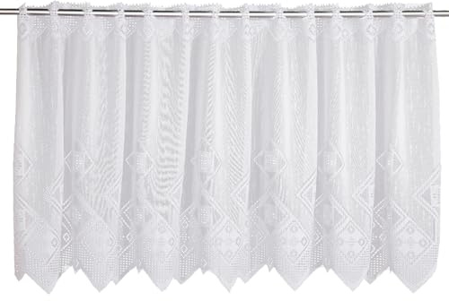 Sehlbach Bistrogardine Jacquard Rauten, Weiß, 150 x 50 cm Bistrogardine, Elegantes Design, Blickdicht, Einfache Montage, Hochwertige Qualität
