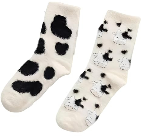 AEKZOX 2 Paia di Calzini Mucca Donna in Pile Antiscivolo Caldi e Morbidi per Letto Regali Divertenti e Carini per Donne e Ragazze