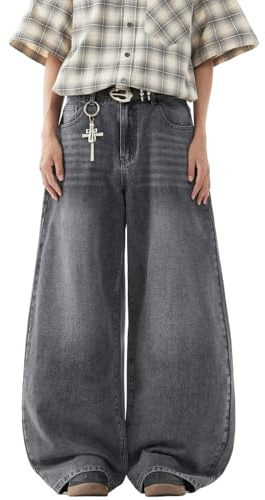 Zewool Pantalones de jean para hombre, holgados, estilo Hip Hop, pierna ancha, para patinar, ropa urbana, ajuste suelto, pantalones de jean casuales, S