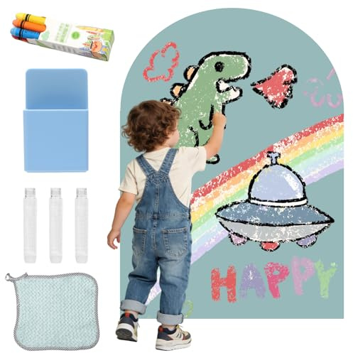Magnettavla för barnvägg, magnetisk vägg barn självhäftande, whiteboard magnettavla 100 x 80 cm bågformad Montessori magnetfolie självhäftande stark porslin blå