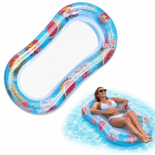 Joyance Matelas Pneumatique Flottant Piscine pour Adultes, 145 x 71 cm Flottant Hamac Gonflable Piscine, Forme de Pastèque avec Appui-Tête et Filet pour Estivales | Chaise longue gonflable en PVC et maille avec coussin, pour l'eau, le lac et la plage, charge maximale de 100 kg