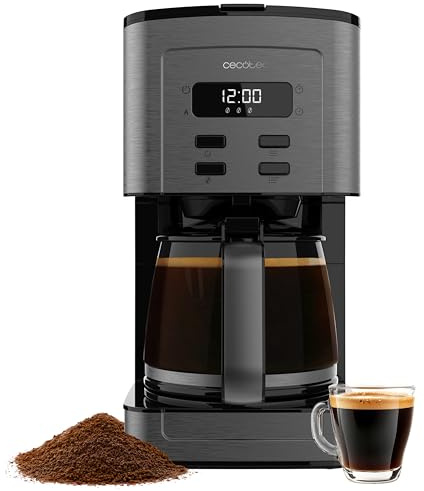 Cecotec Digitalt filter kaffebryggare - 12 koppar - kaffe 66 tid. 800 W, ytbehandlingar i rostfritt stål, aromförstärkare, 1,3 l glaskanna, programmerbar, varmhållande, filter och sked