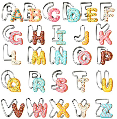 Cortador de galletas de alfabeto, 26 unidades, letras A-Z de acero inoxidable, cortadores de galletas de 3 pulgadas para fondant, pasteles, galletas, sándwiches, accesorios de horneado DIY para