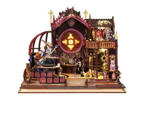 TISHITA Astronomy Observatory Kit Modèle Observatoire Bois Maquette Miniature Livre Serre-Livres avec Spire et Balcon Lumières LED et Couvercle de Protection Adapté à la Bibliothèque Bureau Maison