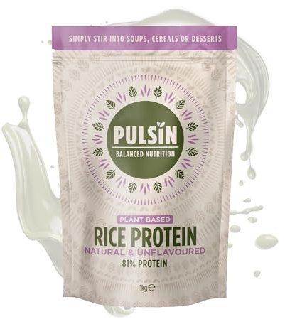 Pulsin - Natural and Unflavoured Vegan Rice Protein Powder - 1kg - 8.1g Protein, 0.4g Carbs, 43 Kcal Per Serving - Low Carb, Gluten Free, Plant Based, Palm Oil Free and Dairy Free