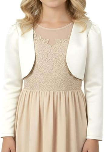 BlackButterfly Boléro Fille Satin Manches Longues | À enfiler, Ouvert devant, Sans fermeture, Coupe courte, 3-14 ans, Mariage & communion