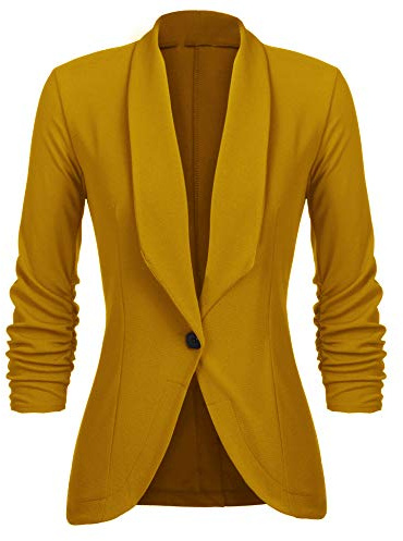 UNibelle Damen Casual Blazer 3/4 Arm Open Front Jacke Sportlich Elegant Sweatblazer Business Geschäft Ockergelb L