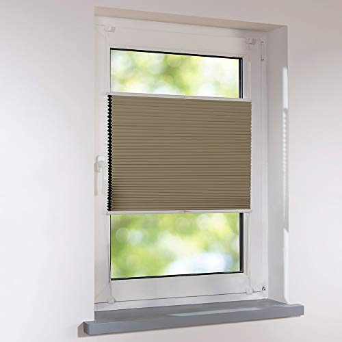 Sonnenschutz-HH - Plissee Duett Wabenplissee Universal verspannt 105 x 120 cm - Farbe Cappuccino - Braun - Thermo Verdunkelung zum Schrauben oder Klemmen - inkl. Klemmträger für Fenster und Türen