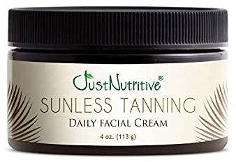 Sunless Tanning Daily Facial Cream | Self-Tanner | Sunless Tanning Lotion | Self-Tanning Lotion | Sunkiss Glow | Just Nutritive | 4 Oz
