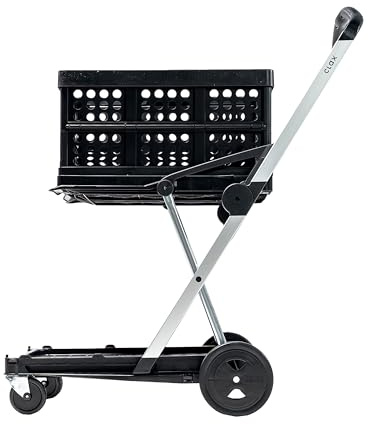 CLAX® The Original | Made in Germany | Multi use Functional Collapsible carts | Mobile Folding Trolley | Shopping cart with Storage Crate (Black)
