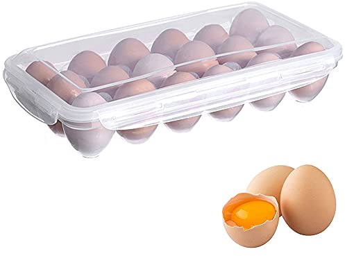 Eierbehälter mit 18 Fächern, Kunststoff-Halter, Aufbewahrungsbox, tragbar, stapelbar, transparent, Kühlschrank-Organizer mit Deckel zum Schutz, hält Eier frisch