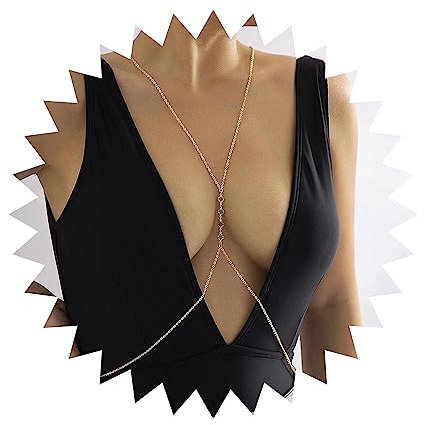 Wendalern Strass Körperkette Halskette Kristall Bikini BH Körperkette Sexy Brustkette Strand Taille Körperkette Gold Harness Körperkette Party Prom Körperzubehör Schmuck Für Frauen Mädchen