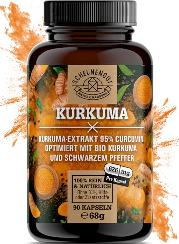 Stärkste Bio-Kurkuma-Kapseln -15800mg Curcuma MIT 95% Curcumin pro Kapsel- höchster Curcumin Gehalt (95%) I 40-fach bioverfügbar | Curcuma Kapseln hochdosiert DE SCHEUNENGUT®