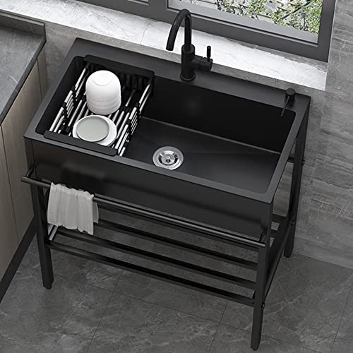 Lavello multiuso in acciaio inox per lavaggio, singolo per catering, ristorante, cucina set con rubinetto, garage, lavanderia, esterno