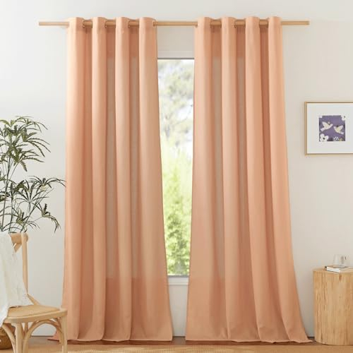PONY DANCE Leinen Vorhang für Wohnzimmer & Schlafzimmer Gardinen Boho Style Ösenschal 2er Set H 245 x B 140 cm Ziegelrot, Leinenoptik Gardinen Halbtransparent Linen Curtains