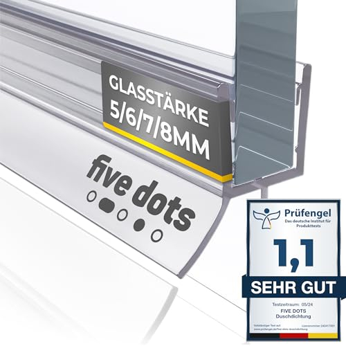 five dots 100cm Duschtürdichtung 5mm / 6mm / 7mm / 8mm - Duschdichtungen für Duschtüren ohne vergilben - Dichtung Dusche Glastür 6mm hält 100% dicht (Univerell Passend (One-size-fits-all), 3, Anzahl)