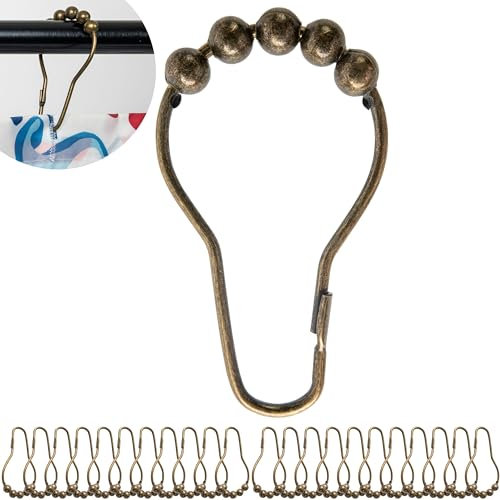 Duschvorhang Ringe, 24 Stück, in Bronze-Farben, mit Kugel-Gleitsystem, 7 x 3,9 cm Größe, für Duschvorhangstangen, aus Metall, Ring Duschgardine, Duschvorhangringe, Duschvorhang Haken, Metallringe