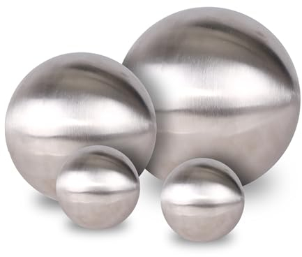Edelstahl Gartenkugel 4er Set matt gebürstet - 10/15 / 20 cm - Deko Metall Hohlkugel Silber - Dekokugel Metalldeko Gartendeko rund