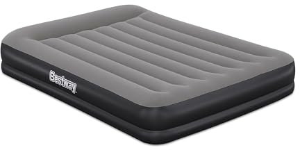 Bestway TriTech Doppelluftbett mit USB-Elektropumpe, 203 x 152 x 36 cm, 2 Personen, bis 300 kg, I-Beam Konstruktion, Integriertes Kopfkissen, Beflockte Oberfläche, Innen- und Außeneinsatz, USB-Kabel