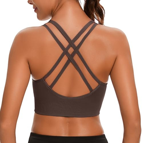 Leversic Reggiseno Sportivo Donna Top Palestra Fitness Imbottito Senza Ferretto Reggiseni Push Up per Yoga Jogging Gym Marrone S