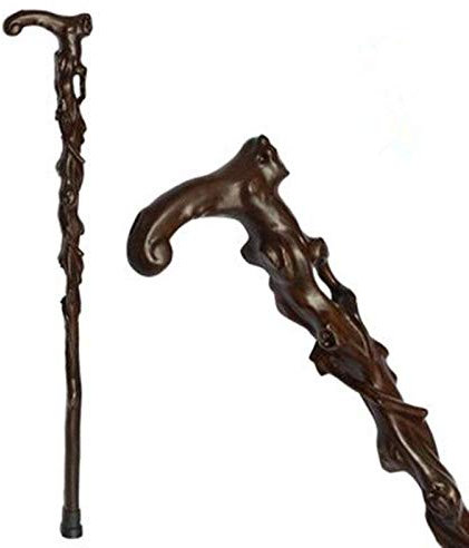 Bastón de madera, bastón de madera, muletas, bastón con grabado de raíz de secuoya, bastón para ancianos, bastón para caminar, andador, regalo de cumpleaños, marrón rojizo, marrón grisáceo (marrón