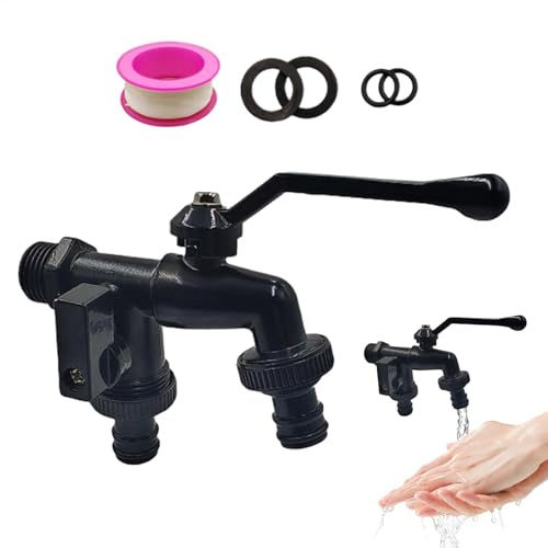 Robinet de jardin à double sortie, robinet d'eau en laiton de 1,27 cm, noir | Robinet d'arrosage de jardinage antirouille 2 voies pour jardin, terrasse