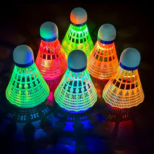 Umllpet 6 stycken LED-badmintonbollar, LED-badmintonbollar i set för barn, LED nylon sport badminton, lysande fjäderbollar LED-ljuskraft-fjäderboll för barn vuxna, inomhus och utomhus sportaktiviteter