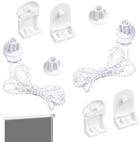 2 Sets 25mm Roller Blind Accessories Kit – Universal Plastic Roller Blind Brackets with Chain & Fittings – Window Shade Repair Replacement for DIY Blinds – Easy Install, Durable PVC Components