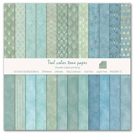 Scrapbook Papier Buntes Scrapbook Bastelpapier mit Muster, 24 Blat Scrapbooking Papier Doppelseitiges Dekorpapier, Boho Motivpapier für Journal Scrapbooking (Blau, 30,5x30,5 cm)