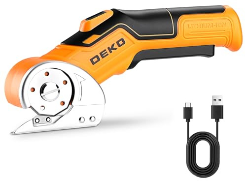 Cordless Electric Scissors 3.7V: DEKOPRO Rechargeable Electric Box Cutter with Safety Lock, High-Precision Cardboard Cutter for Carpets, Plastic, Sheet-Aluminum, Cardboard with Type-C Charging, LED