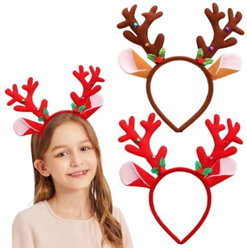 WeddHuis 2 Piezas Diadema Navideña, Diadema Reno Felpa Navidad para Niños y Adultos, Fiesta de Navidad