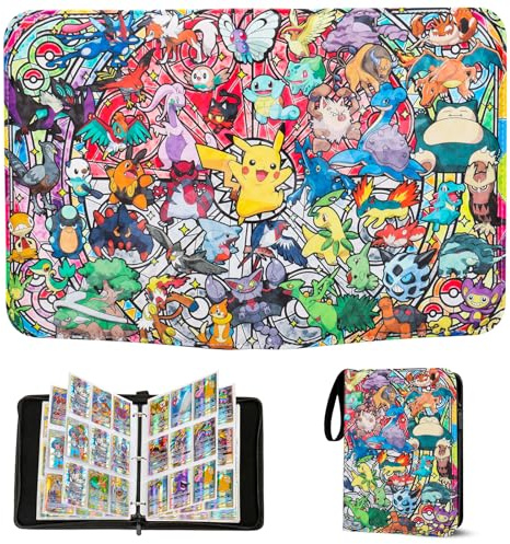 Sammelalbum für Pokemon Karten,900 Taschen Sammelkarten Album 50 Seiten Sammelmappe Karten Heft, Hochwertiges Tragbar Wasserdicht PU Sammelkartenalben Es ist das Geschenk für Kinder,50 Pcs Seite
