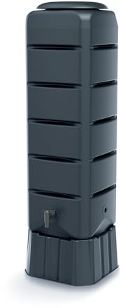 RETEC Regentonne Sator, Grau, Kunststoff, 120 Liter Fassungsvermögen, UV-beständig, Frostfest, mit Wasserhahn und Sockel